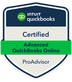 QuickBooks Advanced Certified ProAdvisor badge indicating certification.
